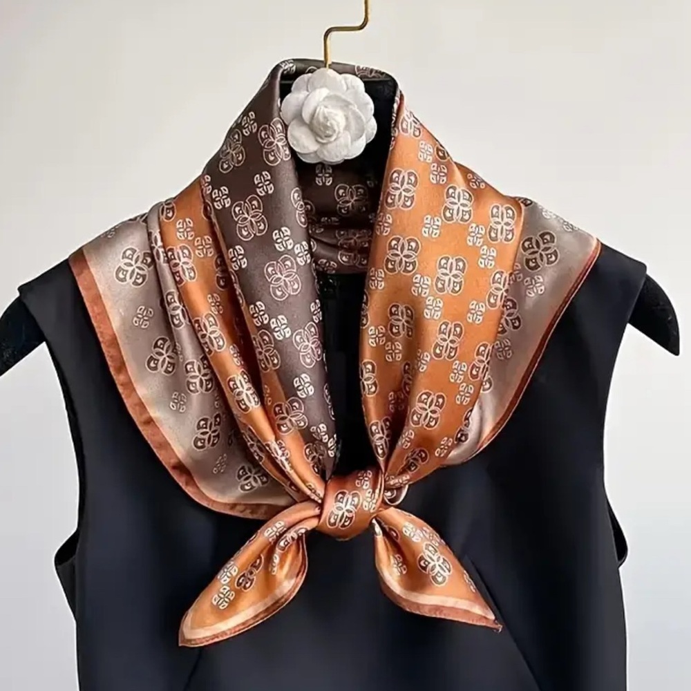 Elegant Brown, Taupe and Orange Satin Scarf